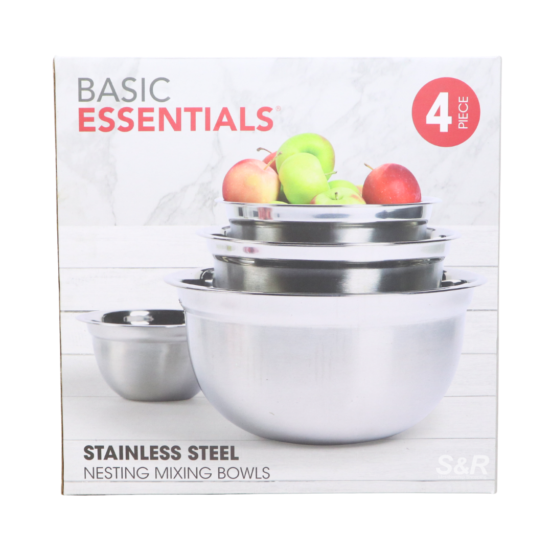 Basic Essentials 4-piece Stainless Steel Nesting Mixing Bowls